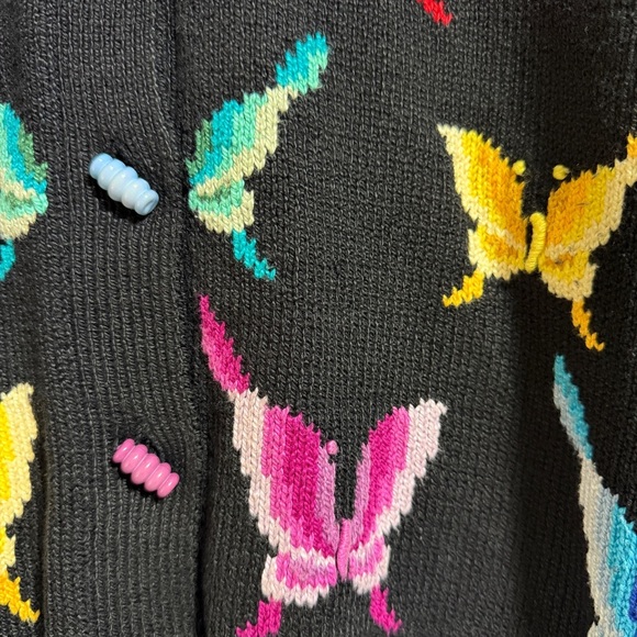 Vintage Christine Foley butterfly black colorful knit button up sweater small - Picture 5 of 5